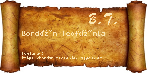 Bordán Teofánia névjegykártya
